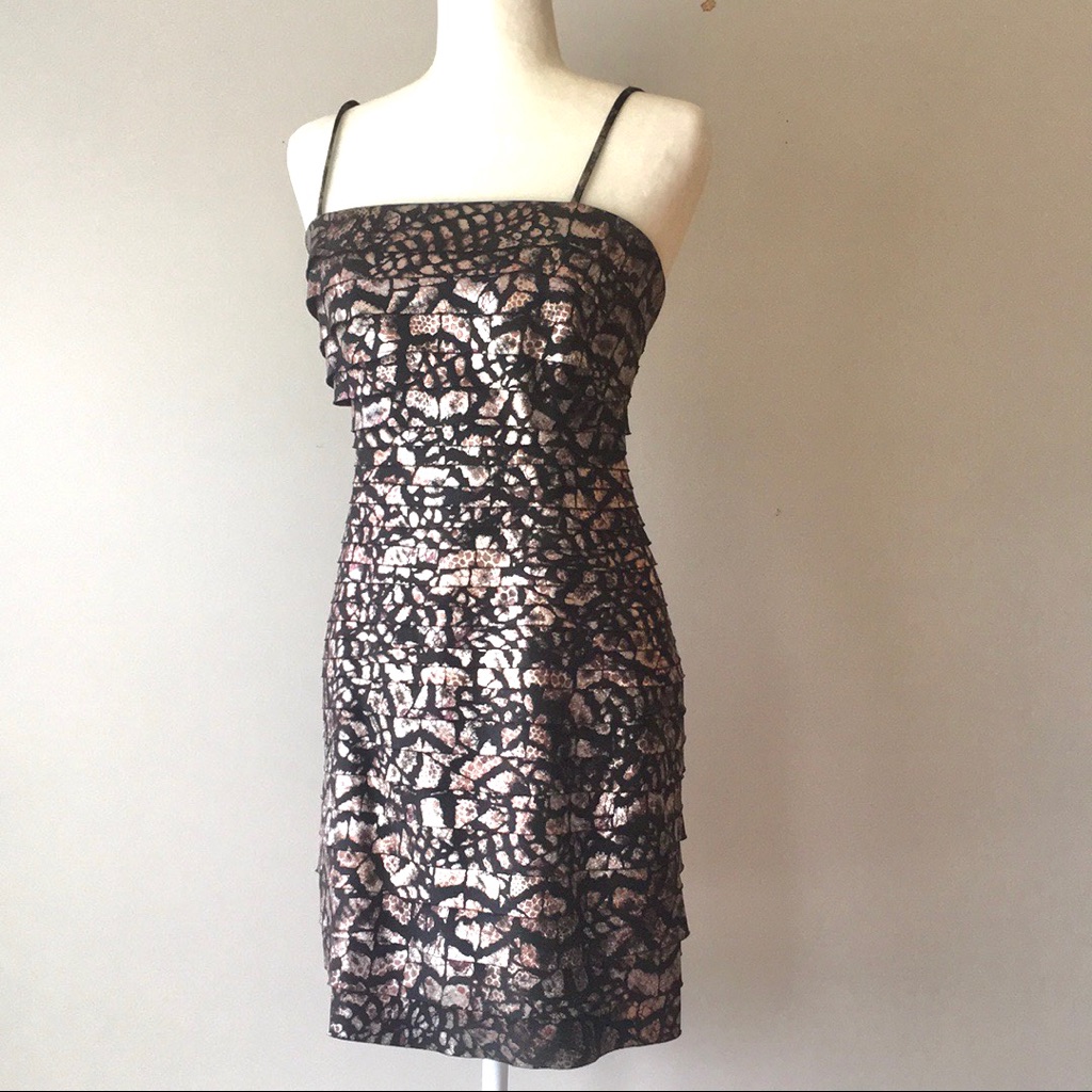 Dress Barn Sheath Dress Petite 6 Cocktail Animal Print Pattern Spaghetti Straps